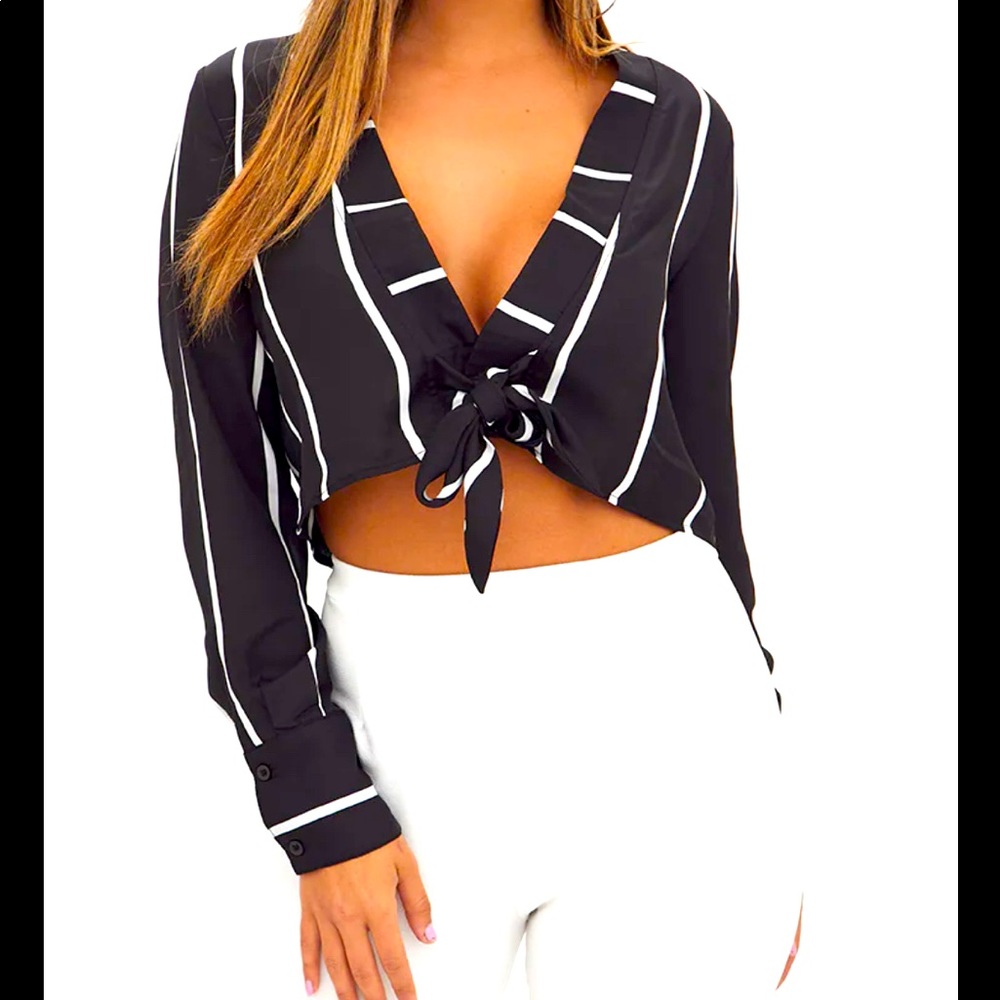 Striped black and white crop top
